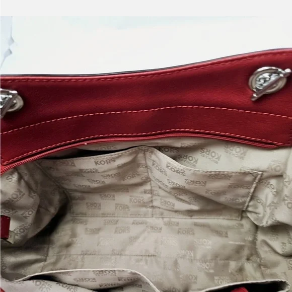 Michael Kors Safiano Leather Large Jet Set Double Handle Chain Shoulder Bag Red - Picture 9 of 10